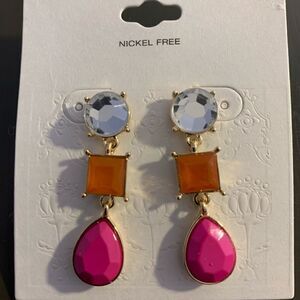 Nickel free dangle gemstone studs earrings pink orange